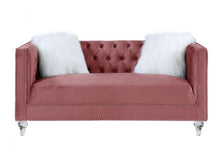 Load image into Gallery viewer, Heiberoll Plush Pink Velvet Sofa with Faux Diamonds