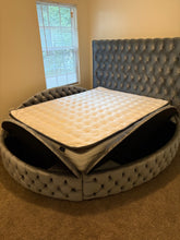 Load image into Gallery viewer, Button Tufted Round Black Velvet Queen Storage Platform Bed with USB and Pop Up Storage
