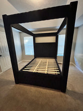 Load image into Gallery viewer, Queen Tufted Velvet Canopy Bed with Bluetooth Speakers and USB Ports
