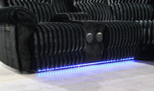 Load image into Gallery viewer, Black Corduroy Power Reclining Sectional with Bluetooth Speakers LED Lights and USB Ports
