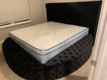 Load image into Gallery viewer, Button Tufted Round Black Velvet Queen Storage Platform Bed with USB and Pop Up Storage
