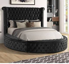 Load image into Gallery viewer, Button Tufted Round Black Velvet Queen Storage Platform Bed with USB and Pop Up Storage
