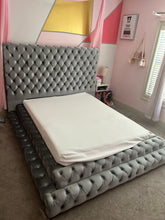 Load image into Gallery viewer, Gray Button Tufted Velvet King 2 Step Platform Bed
