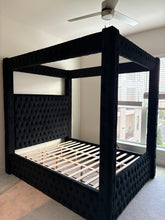 Load image into Gallery viewer, Black King Canopy Bed with Bluetooth Speakers and USB
