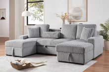 Load image into Gallery viewer, Black Double Chaise Corduroy Sectional Sleeper
