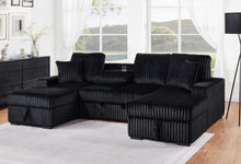 Load image into Gallery viewer, Black Double Chaise Corduroy Sectional Sleeper
