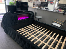 Load image into Gallery viewer, Tufted Velvet Remote Controlled King  TV/Fireplace Bed
