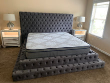 Load image into Gallery viewer, Gray Button Tufted Velvet King 2 Step Platform Bed
