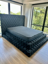 Load image into Gallery viewer, Black Button Tufted King  Platform Step Bed
