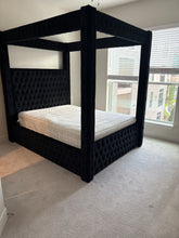 Load image into Gallery viewer, Black King Canopy Bed with Bluetooth Speakers and USB
