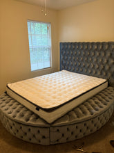 Load image into Gallery viewer, Button Tufted Round Black Velvet Queen Storage Platform Bed with USB and Pop Up Storage
