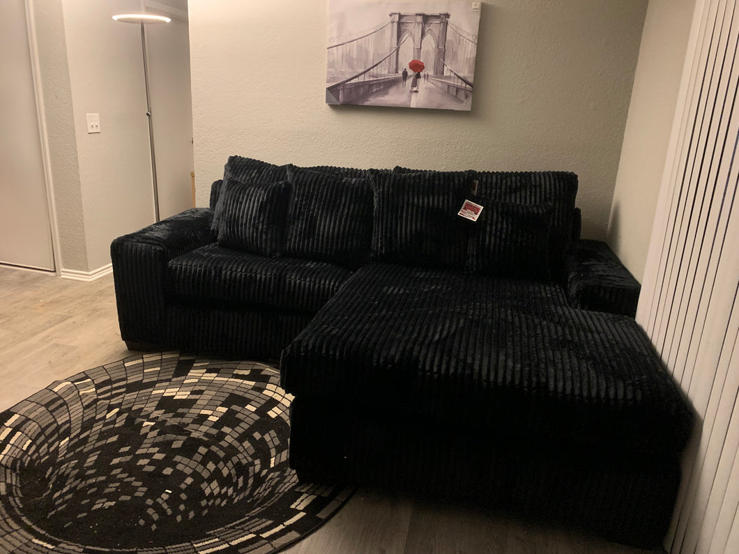 2 Piece Plush Corduroy Black Sectional