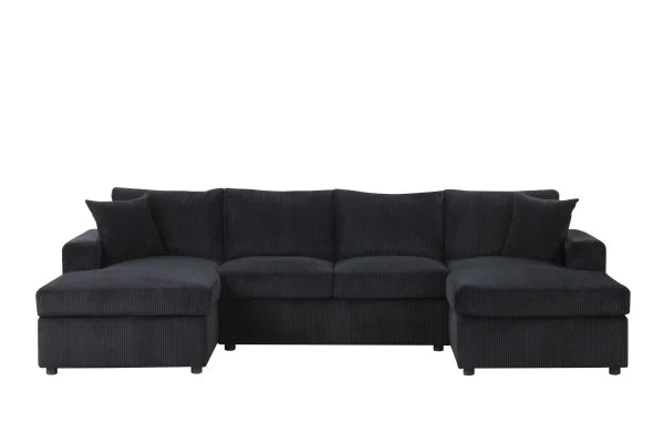 Plush Corduroy Black Double Chaise Sectional