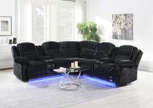 Load image into Gallery viewer, Black Corduroy Power Reclining Sectional with Bluetooth Speakers LED Lights and USB Ports
