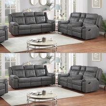 Load image into Gallery viewer, Gray Reclining Sofa and Loveseat with USB Ports
