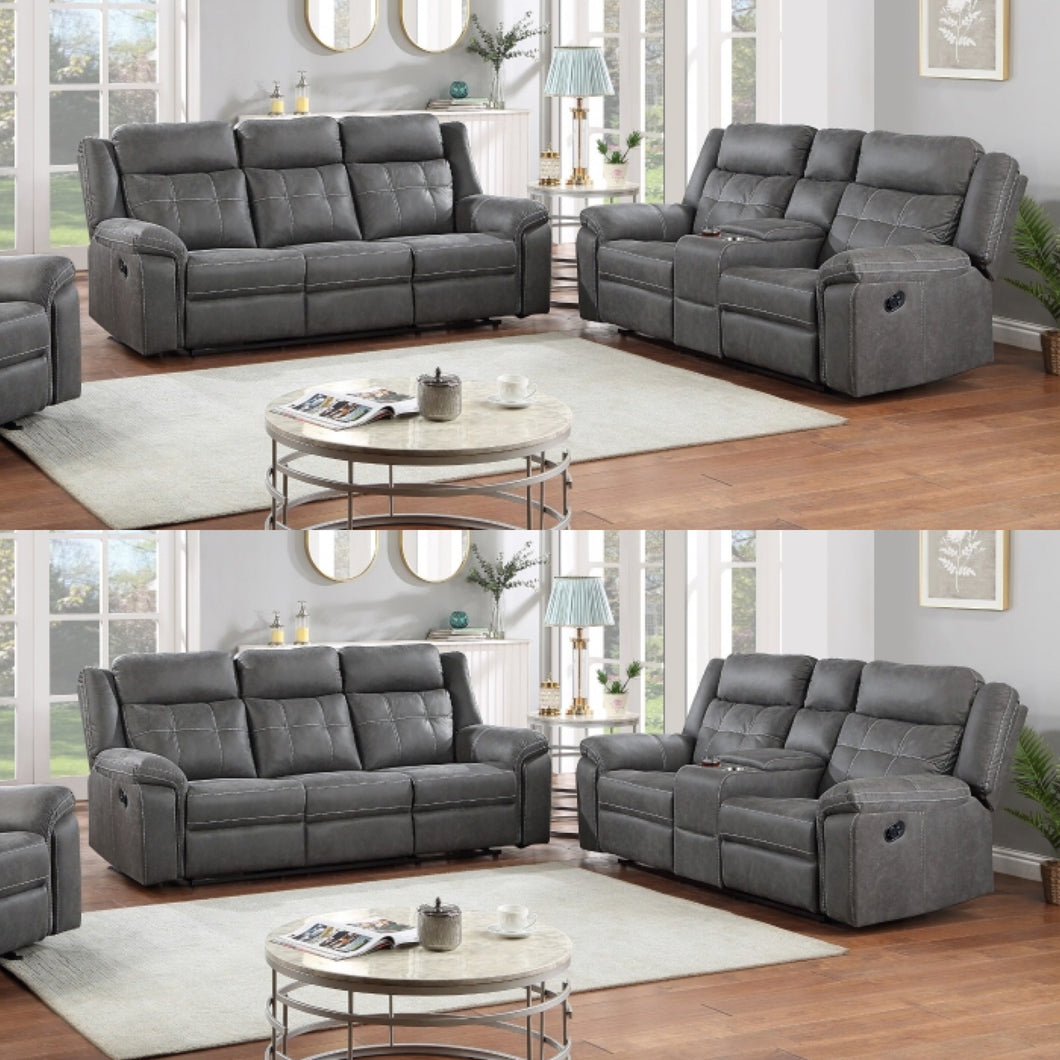 Gray Reclining Sofa and Loveseat with USB Ports