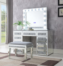 Load image into Gallery viewer, All Mirrored Vanity with Crystals, All Mirrored Chest and Nightstand with Faux Diamonds
