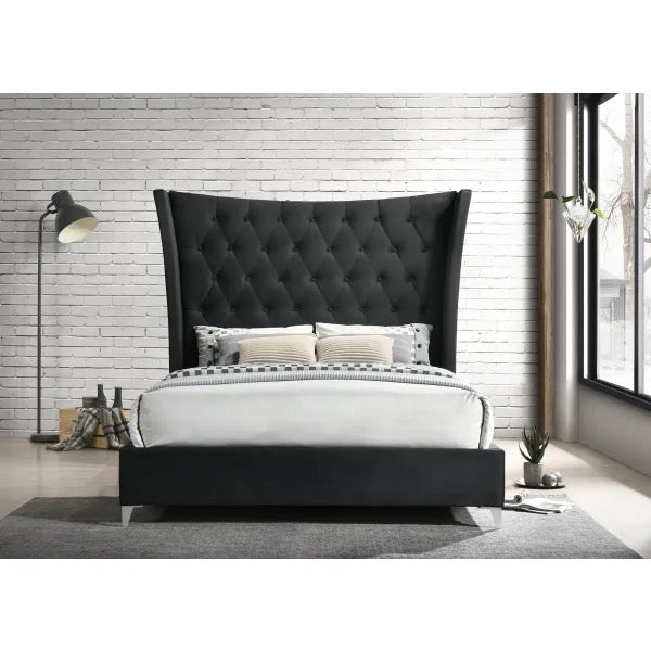 Button Tufted Black Velvet Queen Bed Frame Elizabeth
