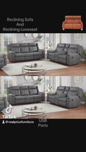 Load and play video in Gallery viewer, Gray Reclining Sofa and Loveseat with USB Ports
