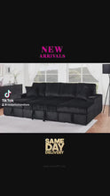 Load and play video in Gallery viewer, Black Double Chaise Corduroy Sectional Sleeper
