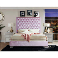 Load image into Gallery viewer, 70 Inch Tall Crystal Tufted Pink Velvet Bed Frame
