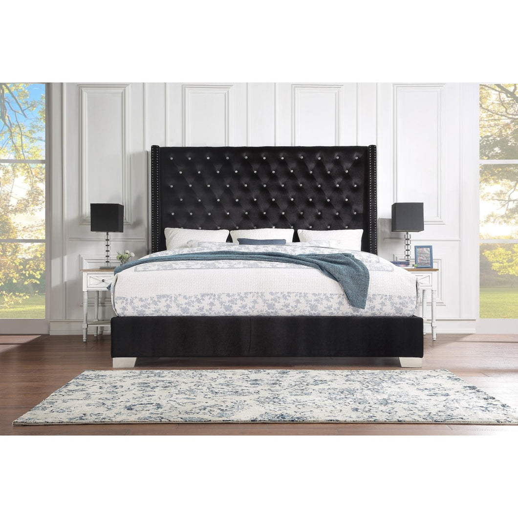 Wayda Black Crystal tufted Queen bed