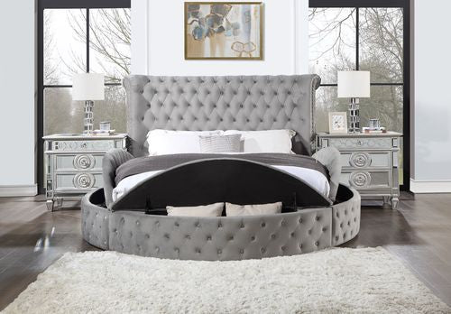 Gaiva Collection Gray Button Tufted Storage Bed