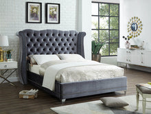 Load image into Gallery viewer, King Grey Velvet Bed Frame
