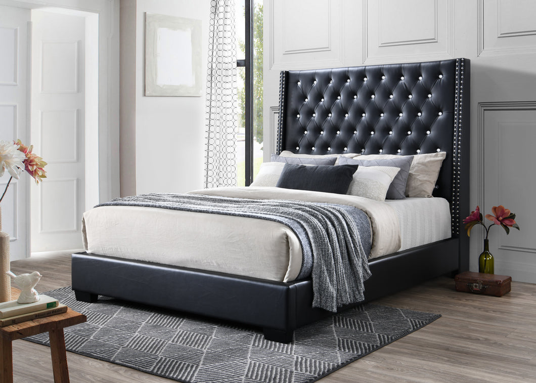 Leather Crystal Tufted King Bed