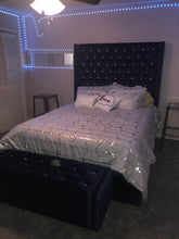 Load image into Gallery viewer, Upholstered 70 Inch Tall Velvet Bed with Crystals
