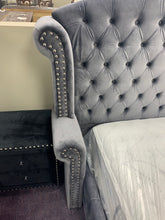 Load image into Gallery viewer, King Grey Velvet Bed Frame
