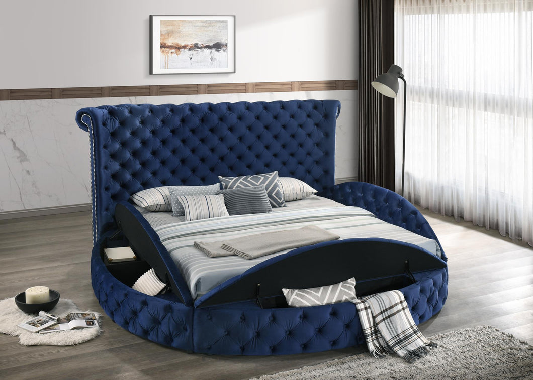 Blue Velvet Queen Storage Bed