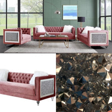 Load image into Gallery viewer, Heiberoll Plush Pink Velvet Sofa with Faux Diamonds
