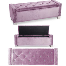 Load image into Gallery viewer, Crystal Tufted Velvet Storage Ottoman
