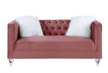 Load image into Gallery viewer, Heiberoll Plush Pink Velvet Sofa with Faux Diamonds
