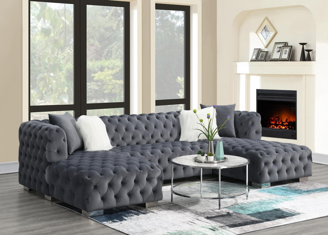 Blue Velvet Tufted Sectional