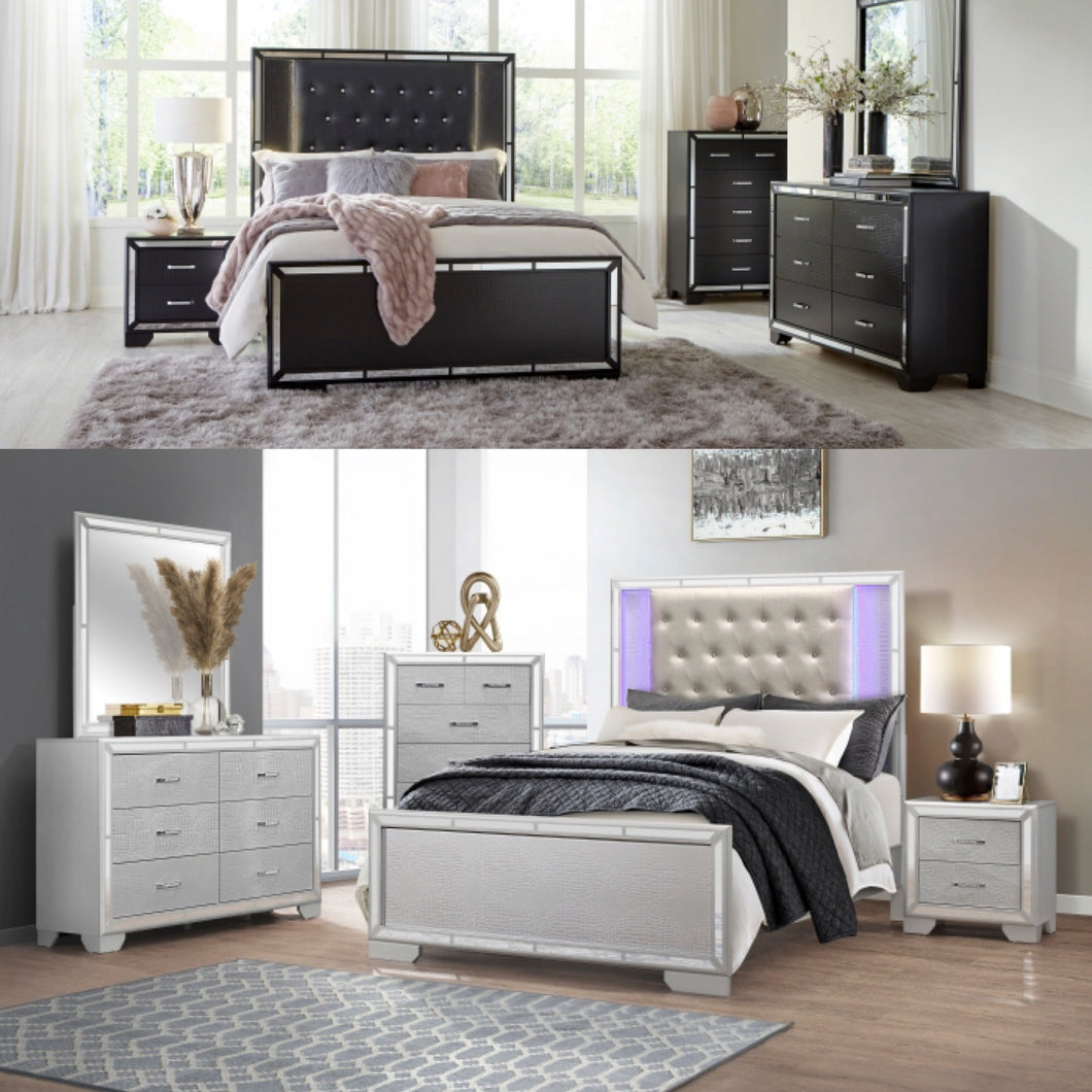 Aveline  Collection L.E.D/Mirrored 4 Piece Bedroom Set