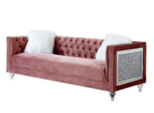 Load image into Gallery viewer, Heiberoll Plush Pink Velvet Sofa with Faux Diamonds
