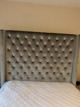 Load image into Gallery viewer, Crystal Tufted Grey Velvet 70 Inch Tall Queen Bed
