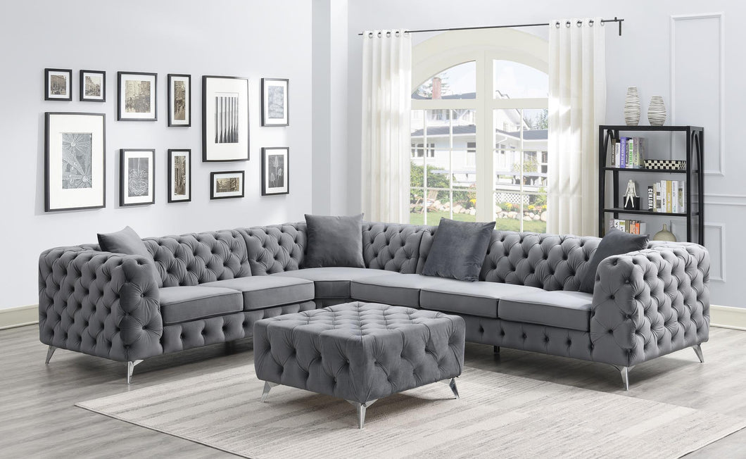 Velvet Tufted 3 Piece Sectional without ottoman