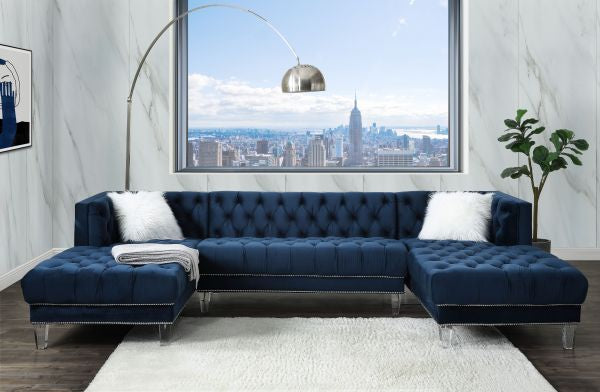 Ezamia Navy Blue Velvet Sectional