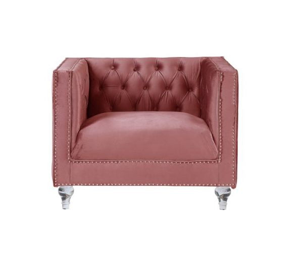 Heiberoll Plush Pink Velvet Sofa with Faux Diamonds