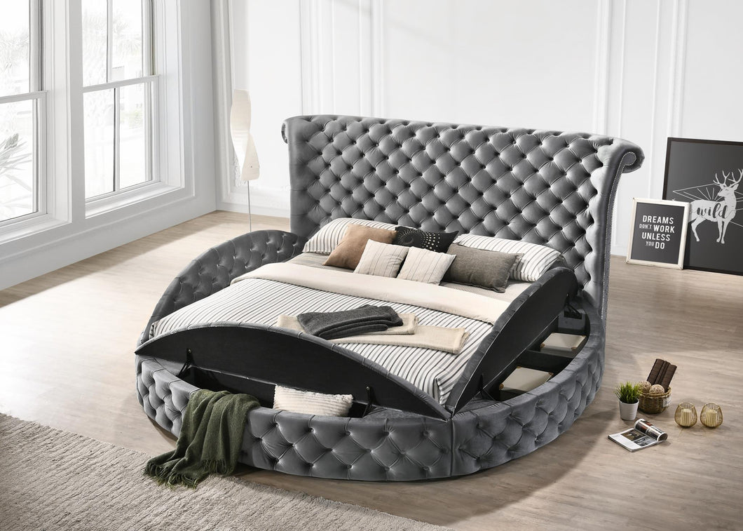 King Gray Velvet Storage Bed