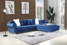 Load image into Gallery viewer, Tufted Blue Velvet Sectional with Chaise
