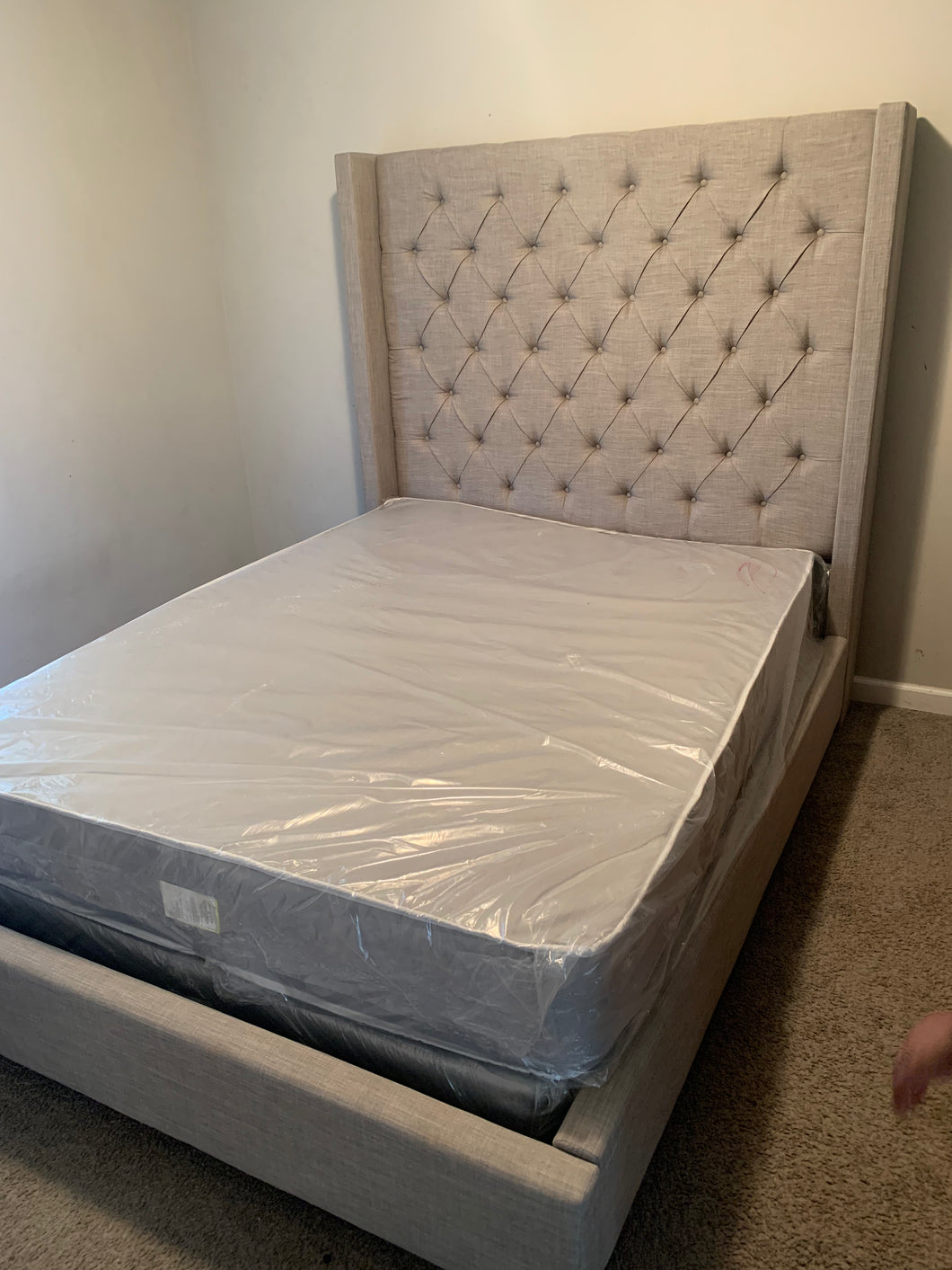 68 Tall Upholstered Queen Bed and Mattress and Box Spring