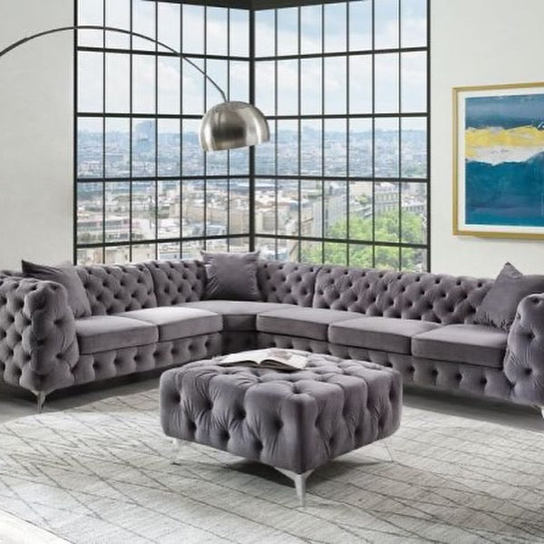 Gray Tufted Velvet Sectional