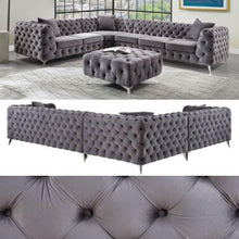 Load image into Gallery viewer, Gray Tufted Velvet Sectional
