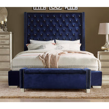 Load image into Gallery viewer, Crystal Tufted Blue Velvet 70 Inch Tall King Frame with Storage Bench
